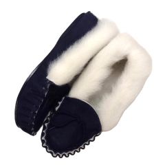 Ladies Genuine Suede and Lambswool Moccasins Handmade in the UK - NAVY