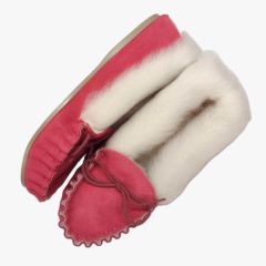 Ladies Suede & Lambswool Moccasins with PVC Soles Handmade in the UK