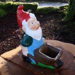 Garden Gnome - Roy - With Wheelbarrow Planter (Slate Grey)
